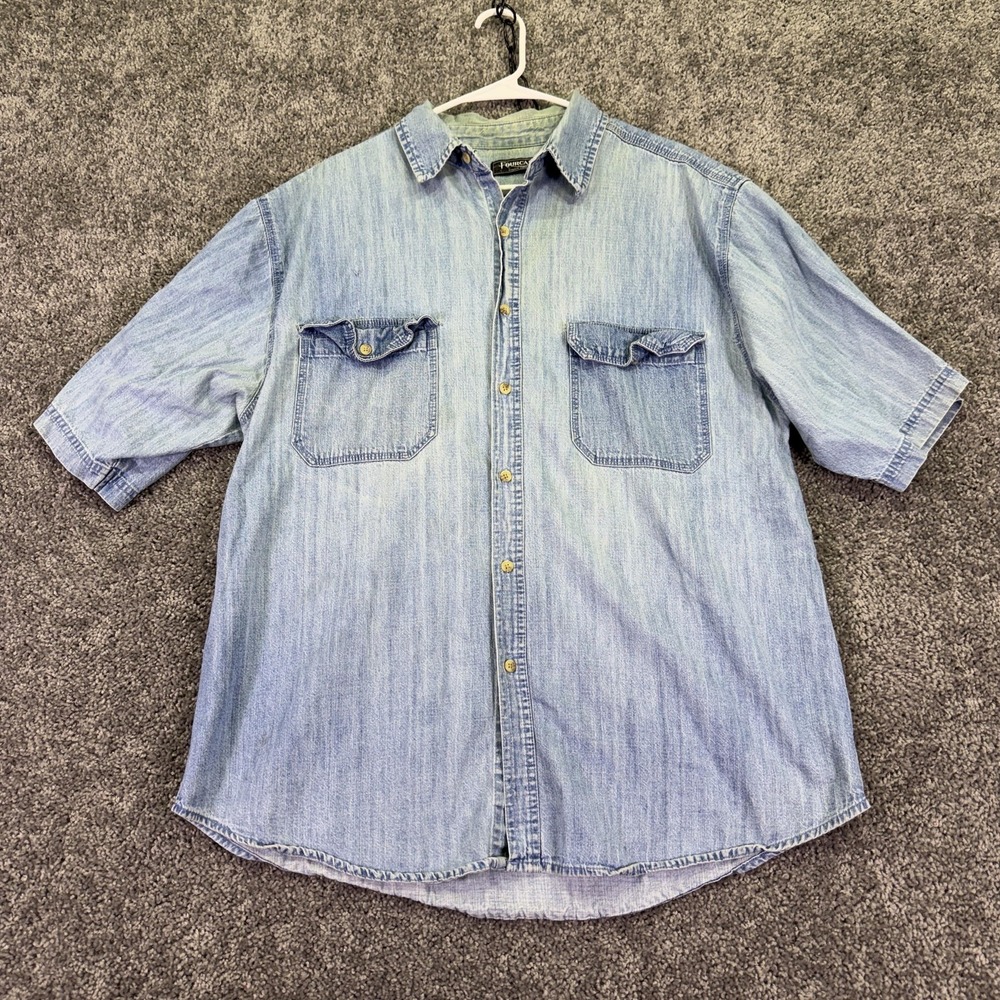 Fourcast Shirt Mens Large Blue Denim Short Sleeve Button Casual Pockets
